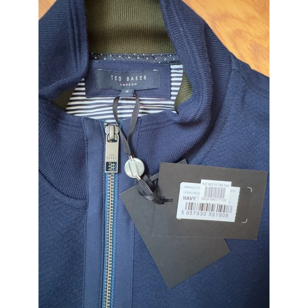 Ted Baker London Men’s Quilted Jersey Bomber Jacket - Navy, Size 8‎ (Large), New